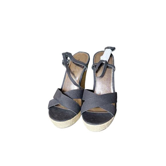 Madden Girl Vicki Black Canvas Platform Espadrille Wedge Sandals Women’s 8M - Picture 1 of 8